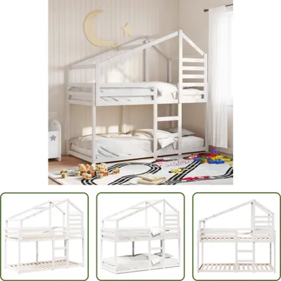 Produktbild von The Living Store Etagenbett mit Dach Weiß 80x200 cm Massivholz Kiefer