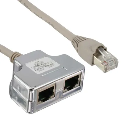 Produktbild von InLine Cat.5e T-Adapter (Port-Doppler), RJ45 Stecker an 2x RJ45 Buchse 0,15m, 0,15 m, Silber