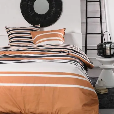 Image de Parure de lit double -TODAY - 240x200 cm - 100 % coton - Orange, noir et blanc