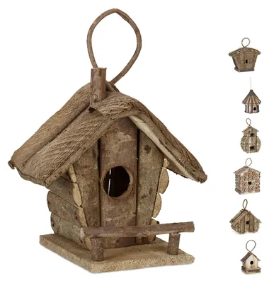 Produktbild von Relaxdays Deko Vogelhaus zum Aufhängen, unbehandeltes Holz, Balkon, Garten, Nistkasten HBT: 28,5 x 20,5 x 17,5 cm, natur