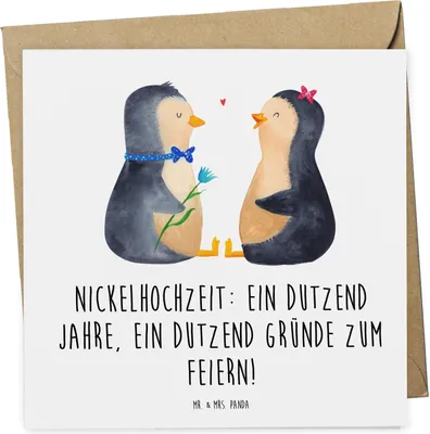 Produktbild von Mr. & Mrs. Panda Glückwunschkarte 12 Hochzeitstag Nickelhochzeit - Weiß - Geschenk, Beziehung, Grußkarte, faltkarte, Ehe, 12., Heiraten, Feier, anlasskarte, doppelkarte