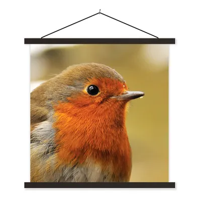 Produktbild von MuchoWow® Textilposter Vogel - Rotkehlchen - Porträt 90x90 cm mit schwarzem Rahmen - Magnetisches