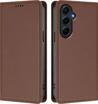 Produktbild von Handyhülle für Samsung Galaxy A55, Kunstleder Klapphülle Stoßfeste Magnetische Hülle mit Ständer Braun