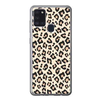 Produktbild von MuchoWow® Handyhülle Schutzhülle Hülle für Samsung Galaxy A21s Weiß - Rosa - Leopardenmuster Silikon Softcase Handy Hülle - Hartschale