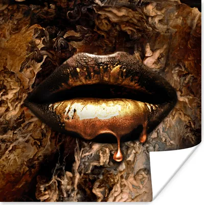 Produktbild von MuchoWow® Poster Gold - Lippen - Luxus 50x50 cm - Wohnzimmerdekoration