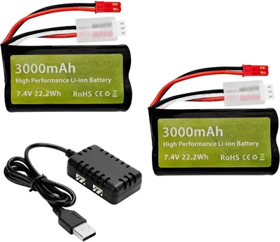 Immagine prodotto di 2x batteria Li-Ion 7.4V 3000mAh 15C 2S con connettore JST-2P + caricatore 2-in-1 - Compatibile con UDIRC UD1601, UD1602, SG1603 RC Car 1/10 1/12 1/16