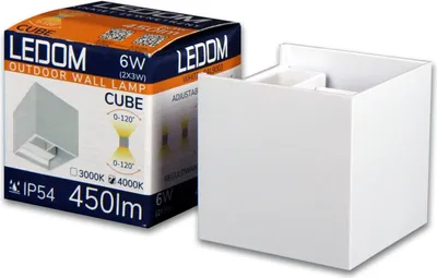 Immagine prodotto di LEDOM Lampada da parete per esterni CUBO LED 2x3W (6W) 4000K Bianco neutro 450lm IP54 Faretto impermeabile Up Down Lampada cubica per esterni e interni Bianco