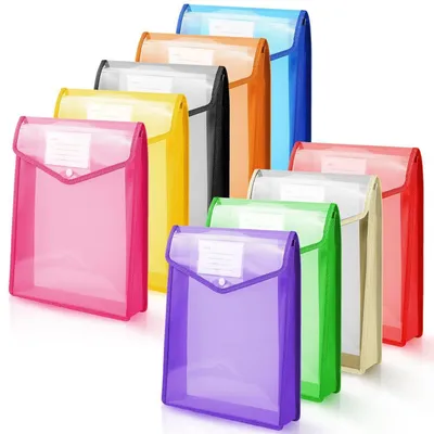 Immagine prodotto di Custodie per documenti formato A4, confezione da 9 pezzi, colorate, in PP, impermeabili e con chiusura a bottone