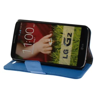 Produktbild von PhoneNatic Kunst-Lederhülle kompatibel mit LG G2 - Premium blau + 2 Schutzfolien