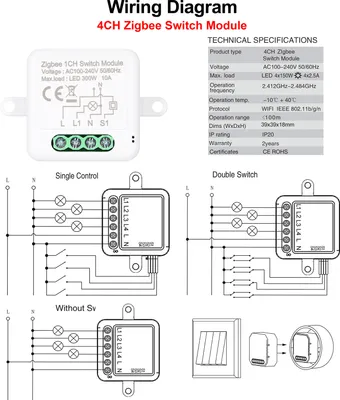 Obrázok produktu pre 4CH Zigbee Mini Smart Switch reléový modul podporuje 2-cestný ovládací spínač pre inteligentnú domácu automatizáciu, spolupracuje s Alexa Home