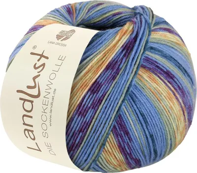 Produktbild von Lana Grossa - Landlust die Sockenwolle 0424 himmelblau violett hellgrau dunkelgrün blassgelb orange