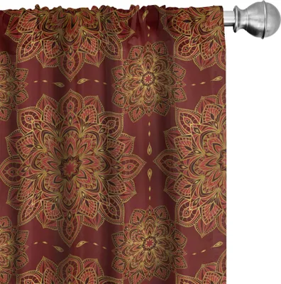 Obrázek produktu pro ABAKUHAUS Mandala závěsy, záclony, orientální motivy s květinovými prvky a listy inspirované východními kulturami, 2 kusy 75 x 245 cm, červená zemitá žlutá