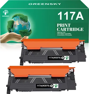 A product shot of two toner cartridges and their packaging, featuring a graphic of hands holding the Earth.