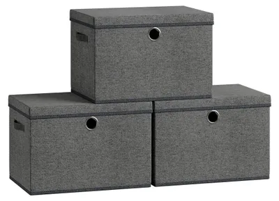 Productafbeelding van Opbergboxen met deksel, 3-delige set | Leigrijs | 30x43x30 cm
