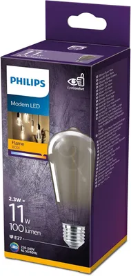 Produktbild von Philips Filament-Lampe Rauchglas 11W ST64 E27, 2,3 W, 11 W, E27, 100 lm, 15000 h, Flame