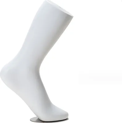Immagine prodotto di Gamba da calzino per la presentazione di calzini da tennis e sneaker | gamba decorativa in bianco con piastra magnetica di supporto | piede decorativo con supporto, manichino - gamba da vetrina
