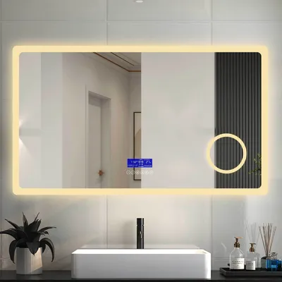 Produktbild von LED Badspiegel 160×80cm 2 Lichtfarbe 2700/6000K Wandspiegel mit Bluetooth, Uhr, Touch, Beschlagfrei,3-Fach Vergrößerung Schminkspiegel IP44 Kalt/Warmweiß energiesparend