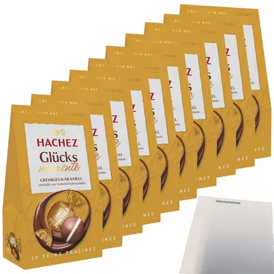 Produktbild von Hachez Schokolade Glücksmomente Karamell VPE (10x112g Packung) + usy Block