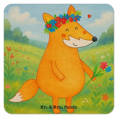Produktbild von Mr. & Mrs. Panda Tischuntersetzer Fuchs Blumen Design 50er Set - Weiß - Geschenk, Tassenuntersetzer, Boho, Blumenliebe, Getränkeuntersetzer, Flaschenuntersetzer, Mich