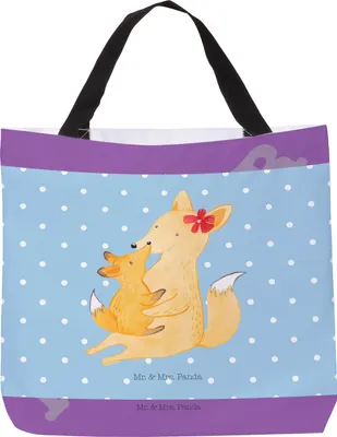 Produktbild von Mr. & Mrs. Panda Strandtasche Fuchs Mama - Blau Pastell - Geschenk, Tasche, Stoffbeutel, Beutel, Umarmen, Mutter, Schoß, Schultasche, Muttertag, Tote Bag, Reisetasche