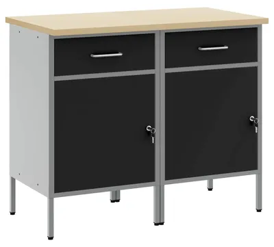 Immagine prodotto di vidaXL Banco da lavoro con cassetti 2 pezzi Nero e grigio 100 x 55 x 85 cm