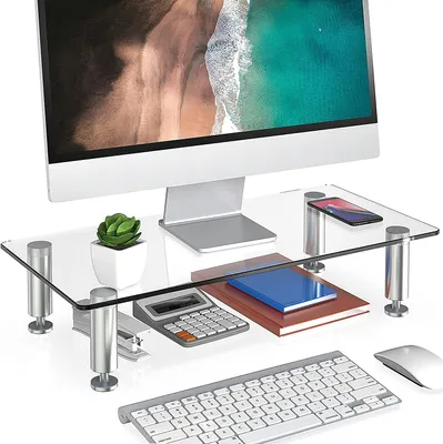 Productafbeelding van Monitorstandaard Glas Hoogte Verstelbare PC Laptop Computer Schermverhoger 38,5x24x7,5cm
