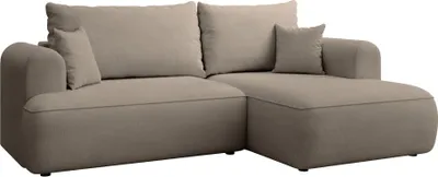 Produktbild von Selsey Ovo Mini - Eckschlafsofa rechtsseitig mit Stauraum, Easy-Clean-Chenille-Bezug, greige