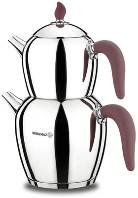 Produktbild von Korkmaz Sehnaz Teekannen-Set - Stilvolles Design in Red-Chrome 1,1L/2,3L