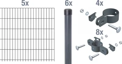 Immagine prodotto di Alberts 644116 Recinzione a doppia rete come set completo di 23 pezzi, antracite, altezza 100 cm, lunghezza 10 m