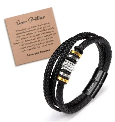 Productafbeelding van Armband voor Mannen - Rood Leer met Liefde Boodschap - 21 cm