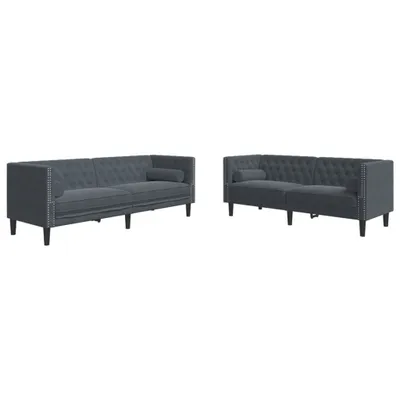Image de vidaXL Ensemble de 2 canapés Chesterfield avec traversins Gris foncé Velours