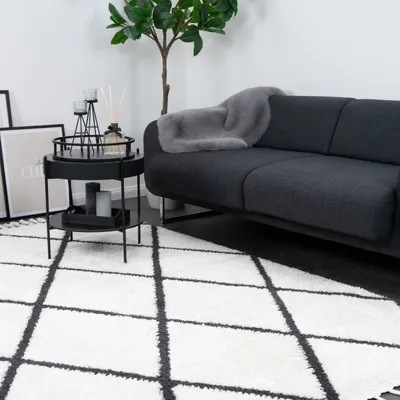 Zdjęcie produktu dla CONSILIO CONCEPT 120 x 170 dywan do salonu kość słoniowa kremowy biały berberyjski krótkie włosie z frędzlami boho marokański projektant Scandi