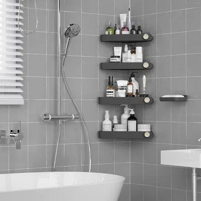 Produktbild von Badezimmerregal, 4er Pack, Schwarz, Dusche Organizer