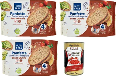 Produktbild von 3x Nutrifree Panfette con Farina Integrale,Glutenfreies Brot mit Vollkorn-Buchweizenmehl,Packung mit 340g + Italian Gourmet Polpa di Pomodoro 400g Dose