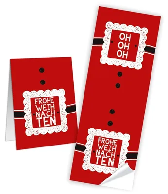 Produktbild von 100 Weihnachtsaufkleber rot schwarz weiß HO HO HO Santa FROHE WEIHNACHTEN Aufkleber 5 x 14,8 cm selbstklebende Sticker Banderolen Geschenkaufkleber Verpackung Papiertüten zukleben