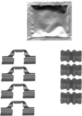 Produktbild von HELLA 8DZ 355 205-361 Zubehörsatz Scheibenbremsbelag Hinten für RENAULT Talisman Grandtour (KP) Scénic I (JA0/1, FA0) GRAND SCÉNIC IV (R9) SCÉNIC IV