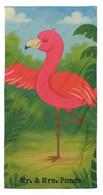 Produktbild von Mr. & Mrs. Panda Handtuch Flamingo Yoga Design - Weiß - Geschenk, Urlaub, Frottee-Handtuch, Duschhandtuch, Achtsamkeit, Frotteehandtuch, Vogel, Namaste, Yogi, Strandtuch