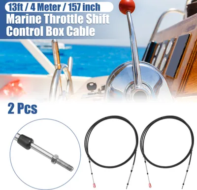 Image de 2pcs 13 ft Marine Accélérateur Changement Vitesse Contrôle Boîte Câble w /Chape Noir