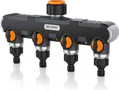 Produktbild von Brandson 4 Wege Verteiler, Gartenschlauch Verteiler, Wasserverteiler, Schlauchverteiler, 3/4 1/2 Zoll, Wasserhahn Schlauch Verteiler für Gartenbewässerung