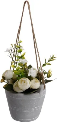Image de Plante artificielle en pot, rose, blanche, 18 x 12 cm
