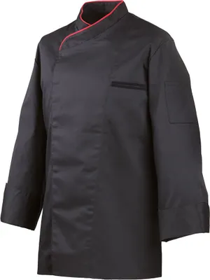 Produktbild von Kochjacke langarm, mit Druckknöpfen, Fb. schwarz, Paspel rot, Gr. 4XL : 4XL : rot : 65% Polyester 35%Baumwolle 220 g/m²