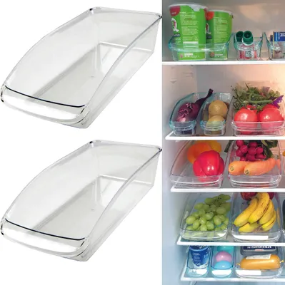 Produktbild von zestaw 2 pudełek do lodówki (33 x 15 x 8 cm) Pudełko do przechowywania z uchwytem Można myć w zmywarce - Plastik bezpieczny dla żywności - Organizer kuchenny