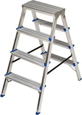 Imagen del producto de Escalera de aluminio para uso doméstico, doble, con 2 x 4 peldaños, capacidad de carga de 150 kg