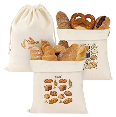 Productafbeelding van Set van 3 linnen broodzakken 40 x 30 cm met koordsluiting