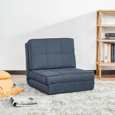 Image de Canapé de sol pliable avec dossier réglable en 5 positions, convertible en lit, dimensions : 61 x 73 x 58 cm, couleur : bleu