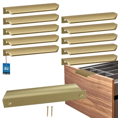 Immagine prodotto di KOTARBAU® Set da 10 maniglie per mobili, maniglie per armadi 148 mm, oro opaco ZnAl, maniglie con fissaggio posteriore, maniglie per bordi, maniglie per cassetti, cucina moderna