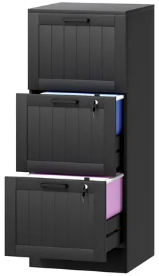 Produktbild von Aktenschrank mit 3 Schubladen, Schreibtischschubladeneinheit mit Schl?ssern, Ordner fš¹r A4- und Letter-Format, 40 x 40 x 101 cm, Schwarz