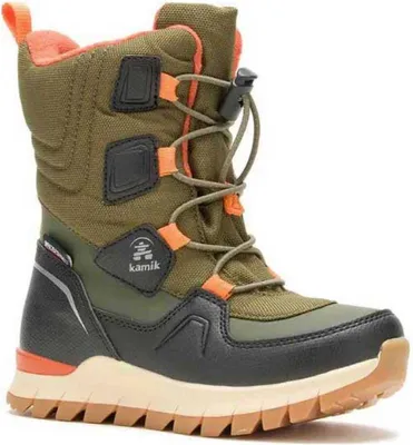 A single children's winter boot is shown against a white background.