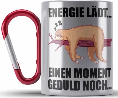 Produktbild von Trendation - Faultier Edelstahl Tasse Karabiner mit Spruch Geschenk Arbeitskollege Kollege Karabiner Edelstahl Tasse Karabiner Edelstahl Frauen Männer (Rot)