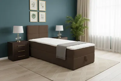 Produktbild von VENASI BETTY MINI Boxspringbett 80x200 Einzelbett mit Bettkasten H2/H3 Matratze BRAUN